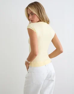 Atheia Gathered V-Neck Top in Rayon Jersey Lemon