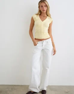 Atheia Gathered V-Neck Top in Rayon Jersey Lemon