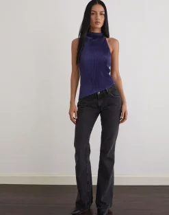 Atsila High Neck Sleeveless Top in Plisse Navy