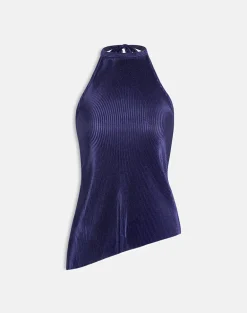 Atsila High Neck Sleeveless Top in Plisse Navy
