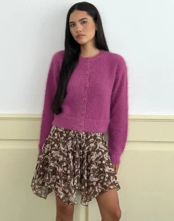 Audrina Cardigan in Fluffy Knit Grape