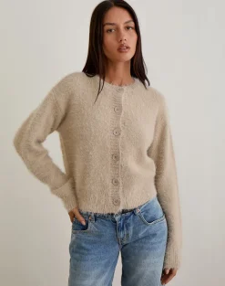 Audrina Cardigan in Fluffy Knit Beige