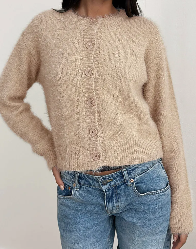 Audrina Cardigan in Fluffy Knit Beige