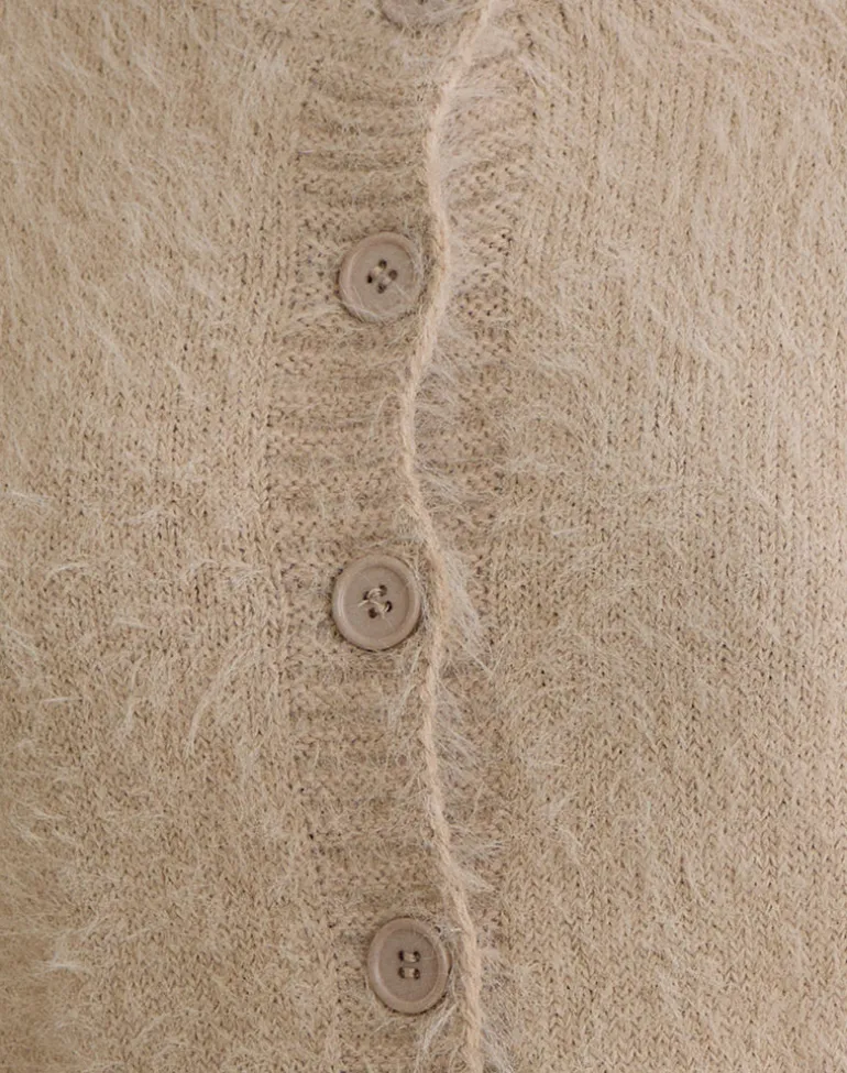 Audrina Cardigan in Fluffy Knit Beige