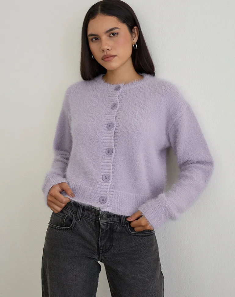 Audrina Cardigan in Fluffy Knit Dusty Lilac