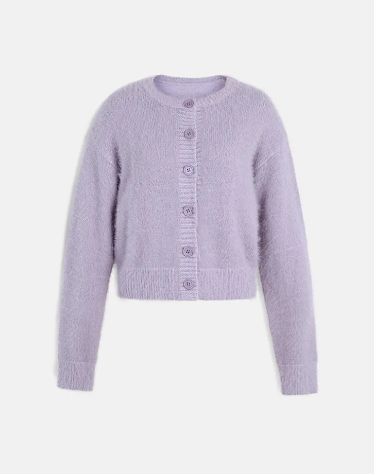 Audrina Cardigan in Fluffy Knit Dusty Lilac