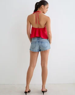 Aure Halterneck Top in Poplin Scarlet Red
