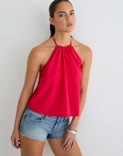 Aure Halterneck Top in Poplin Scarlet Red