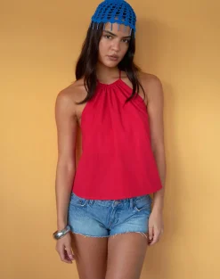 Aure Halterneck Top in Poplin Scarlet Red