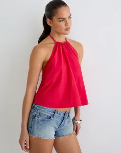 Aure Halterneck Top in Poplin Scarlet Red