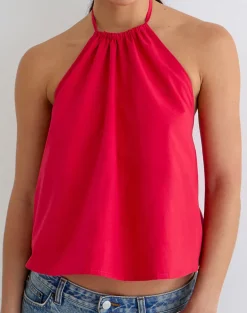 Aure Halterneck Top in Poplin Scarlet Red