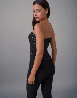 Avira Lace Up Bandeau Top in Tailoring Black