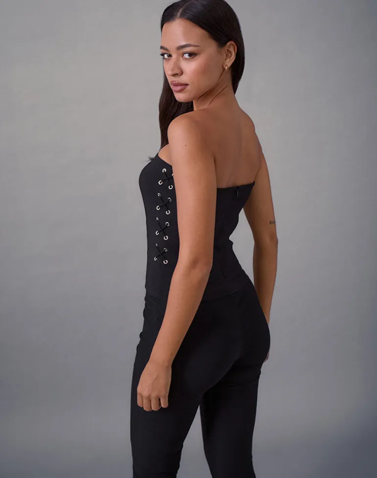 Avira Lace Up Bandeau Top in Tailoring Black