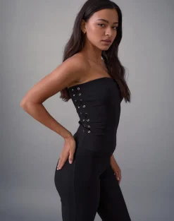 Avira Lace Up Bandeau Top in Tailoring Black