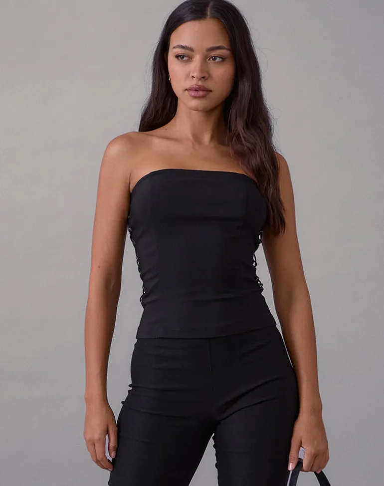 Avira Lace Up Bandeau Top in Tailoring Black