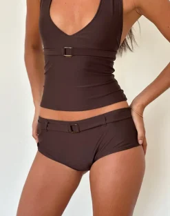 Avi Swim Short in Brown with Belt