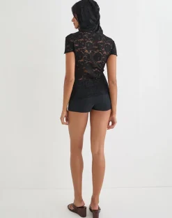 Axelle Hooded Top in Floral Lace Black