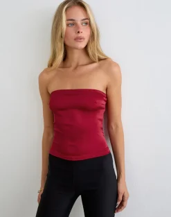 Ayaka Lace Up Corset Top in Satin Red