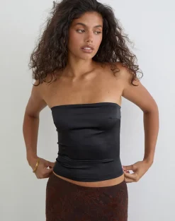 Ayaka Lace Up Corset Top in Satin Black