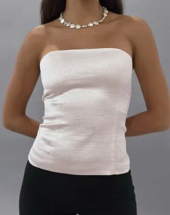 Ayaka Lace Up Corset Top in Satin Jacquard Ivory