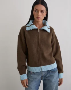 Ayamu Zip Jumper in Knit Brown