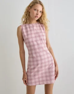 Ayana Backless Mini Dress in Basic Tartan Pink
