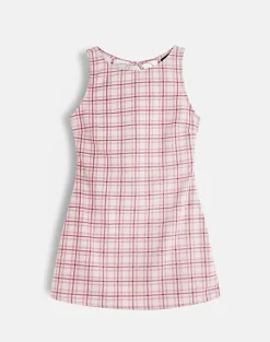 Ayana Backless Mini Dress in Basic Tartan Pink