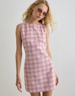 Ayana Backless Mini Dress in Basic Tartan Pink
