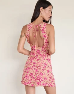 Ayana Backless Mini Dress in Dark Wild Flower Cantaloupe