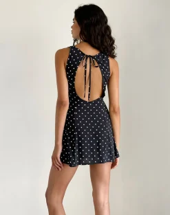 Ayana Backless Mini Dress in Polka Black