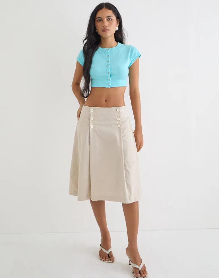 Babete Pleat Midi Skirt in Cotton Light Twill Stone