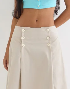 Babete Pleat Midi Skirt in Cotton Light Twill Stone