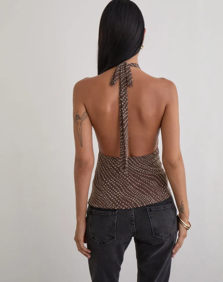 Badilah Top in Abstract Polka Flock Brown