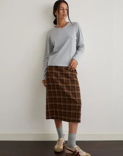 Badria Midi Skirt in Tartan Brown Red