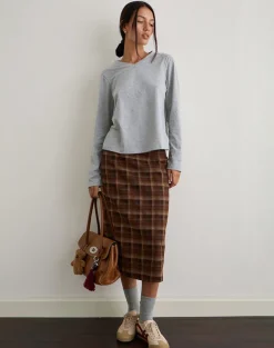 Badria Midi Skirt in Tartan Brown Red