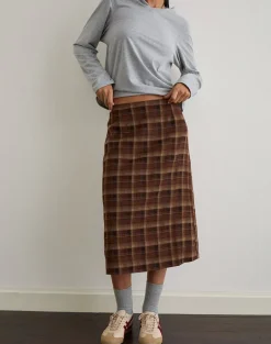 Badria Midi Skirt in Tartan Brown Red