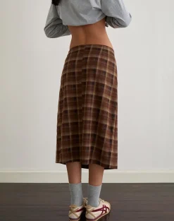 Badria Midi Skirt in Tartan Brown Red