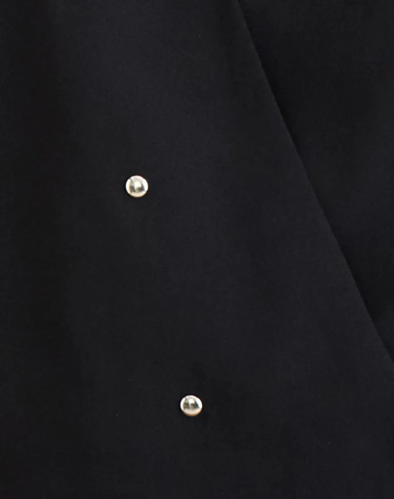 Bajo Halter Bubble Top in Chiffon Black with Studs