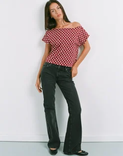 Balia Asymmetric Short Sleeve Top in Polka Wine
