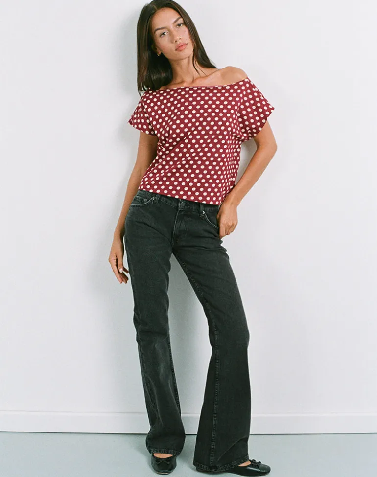 Balia Asymmetric Short Sleeve Top in Polka Wine