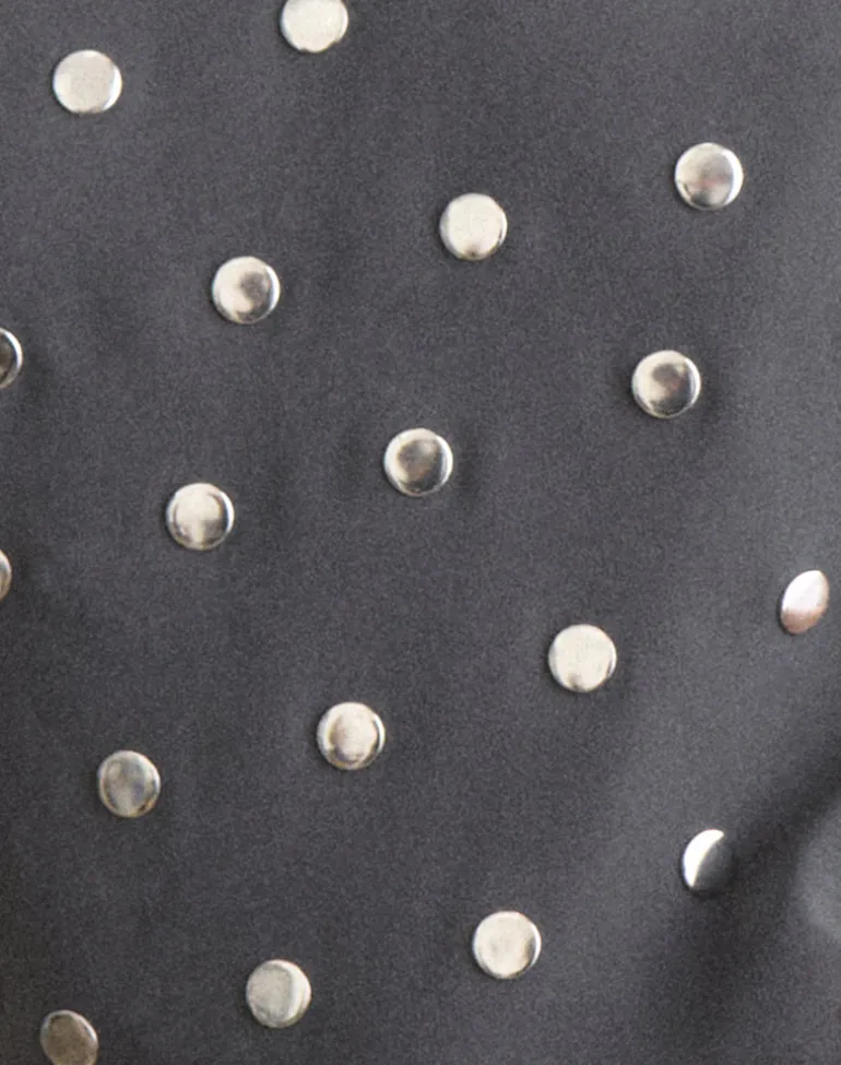 Balia Asymmetric Short Sleeve Top in Studded Chiffon Dark Grey