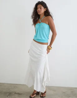 Ballerie Halter Top in Cupro Aqua