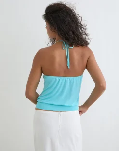 Ballerie Halter Top in Cupro Aqua