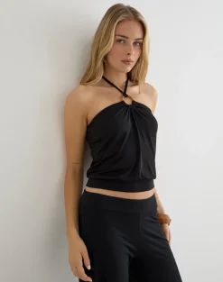 Ballerie Halter Top in Cupro Black