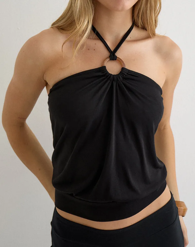 Ballerie Halter Top in Cupro Black