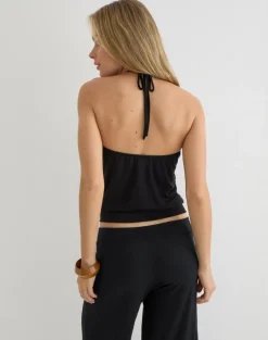 Ballerie Halter Top in Cupro Black