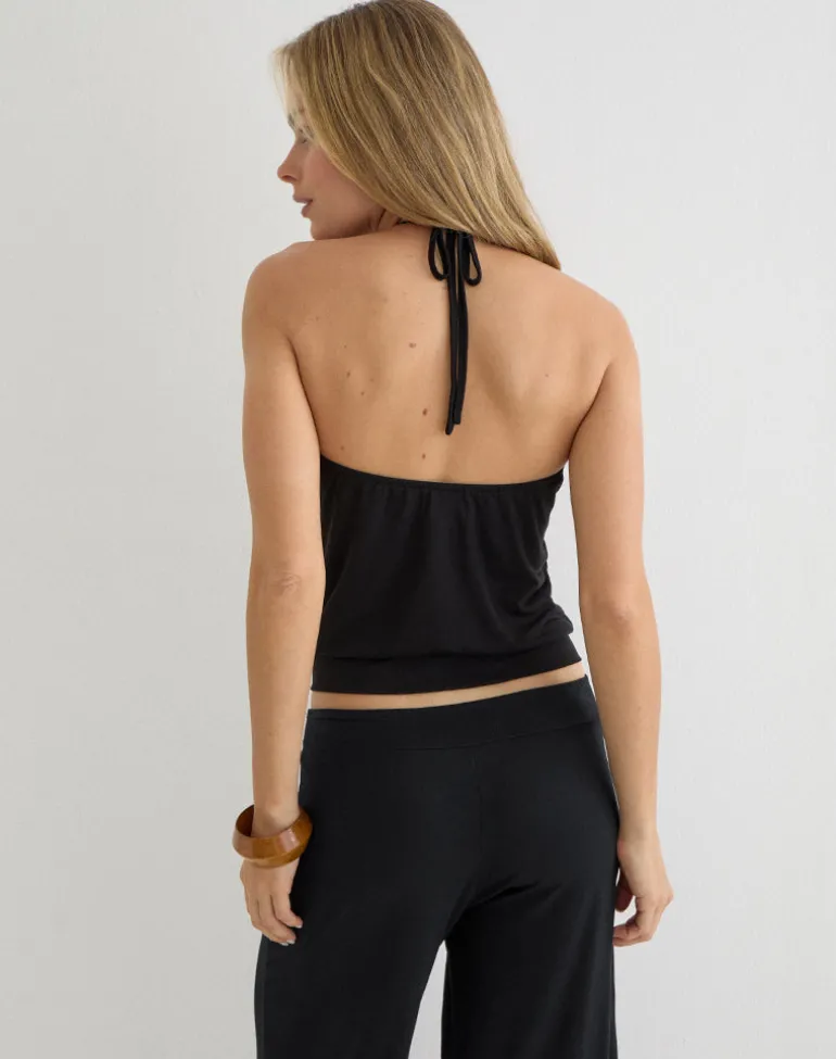 Ballerie Halter Top in Cupro Black