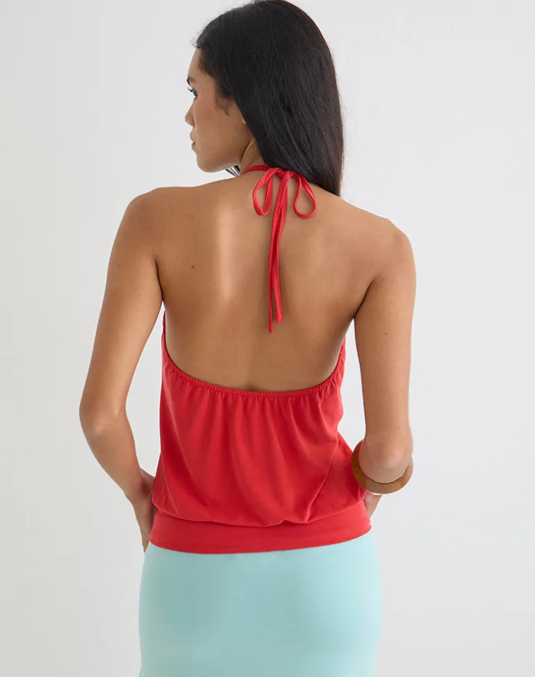 Ballerie Halter Top in Cupro Red