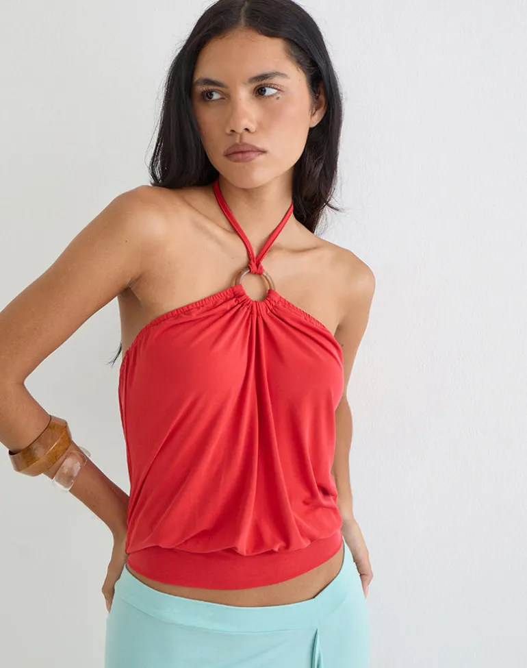Ballerie Halter Top in Cupro Red