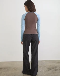 Balqis Long Sleeve Top in Coffee Quartz Nantucket Blue Combinaton